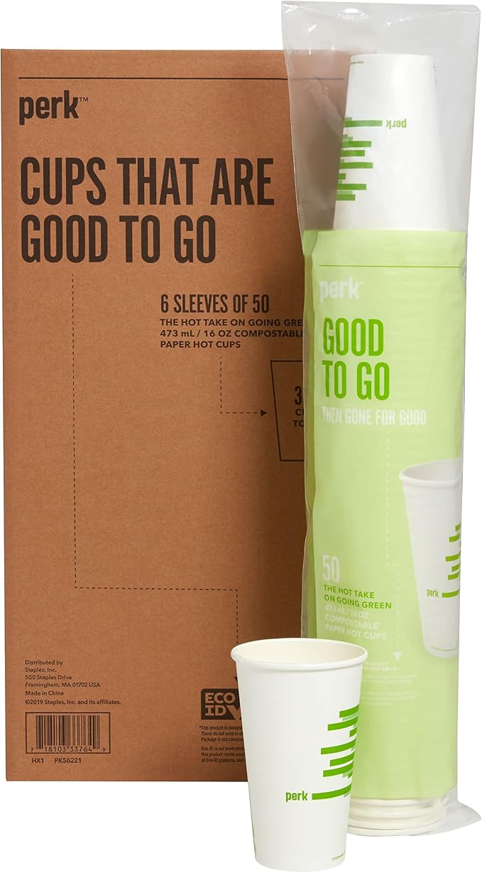 Perk Eco Compostable Paper Hot Cups, 16 Oz by Perk