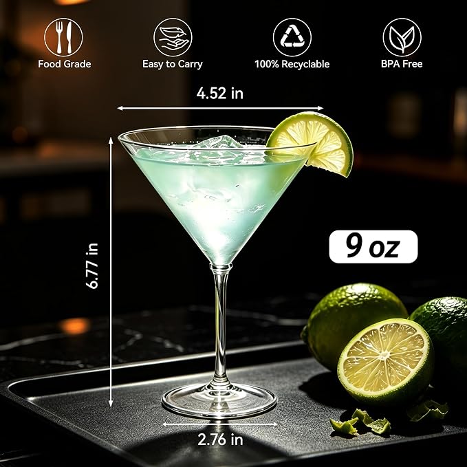 Plastic Martini Glasses Set of 24, 9 oz Clear Cocktail Cups | Unbreakable - Image 2