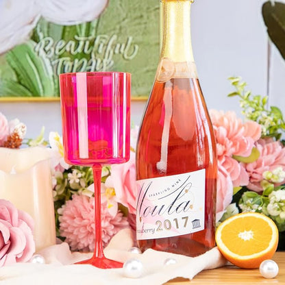 Ciaell 12 Pack Hot Pink Plastic Wine Glasses - Image 8