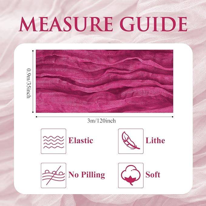 Cheesecloth Table Runner 10FT 2Pcs Fuchsia Boho Gauze Rustic Sheer Runners | - Image 2