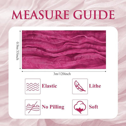 Cheesecloth Table Runner 10FT 3Pcs Fuchsia Boho Gauze Rustic Sheer Runners | - Image 2