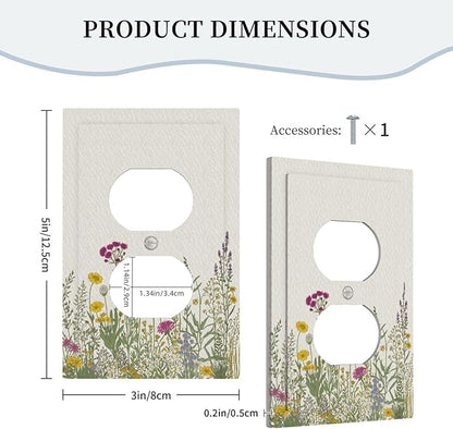 Outlet Covers Wildflower Botanical Plant Herbs Flower 1 Gang Duplex Light Switch Cover Plate Decorative Wall Plates Electrical Switchplate Receptacle for Bathroom Livingroom Decor（2 Pack）