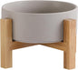Elevated Ceramic Cat Bowl - Cat Food Bowl with Bamboo Stand - Raised Dog Dish for Puppies - Anti Vomiting, Stress Free - 13.5 oz / 400 ml - Grey