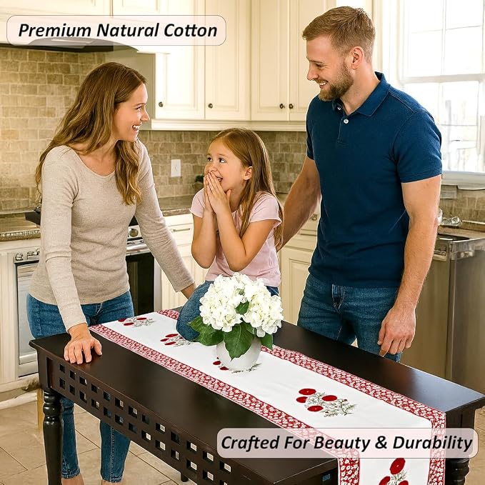 Red Green Buta Hand Block Print 100% Cotton Table Runner 16x90 Inch | Perfect - Image 7