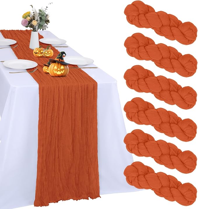 6 Pack Orange Cheesecloth Table Runner 35 x 120 Inch | Boho Gauze Fabric by RestfulGlow