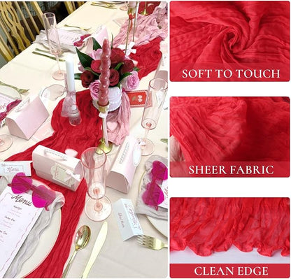 6 Pack Red Valentine's Day Cheesecloth Table Runner Gauze Table Runner 35x120 - Image 2
