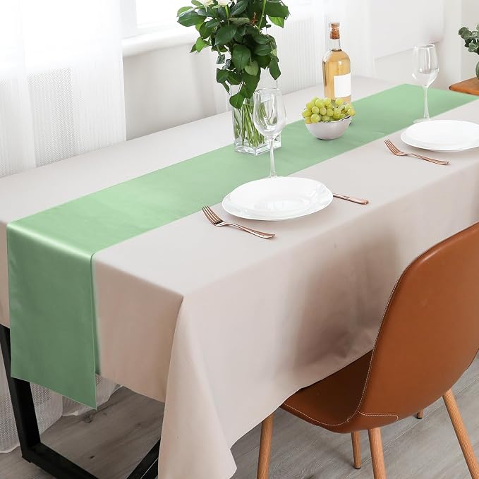 Aneco 4 Pack Satin Table Runner 12 x 108 Inch Gradient Sage Green Long Bright - Image 7