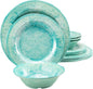 12 Pcs Melamine Dinnerware Sets, Durable Dishware Melamine Dinner Plates for Indoor and Outdoor, Aqua Plates and Bowls Sets, Dishwasher Safe Shatter Proof Chip Resistant Not Microware Not Oven(Green）
