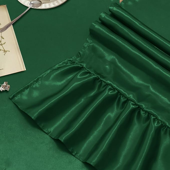 2 Pack Dark Green Satin Table Runner 12 x 108 Inch | Ruffle Design, Luxurious - Image 4