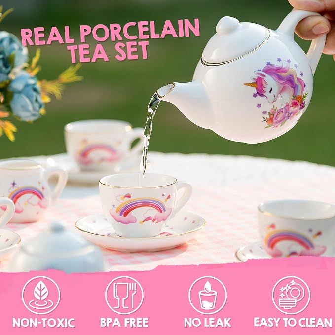 TUZT Porcelain Tea Party Set for Little Girls Kids Toddlers, Pretend Play Toys - Image 2