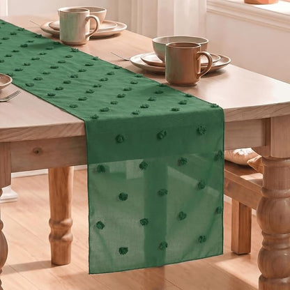 Artoid Mode Forest Green Pom Pom Tulle Table Runner, Seasonal Christmas by ArtoidMode