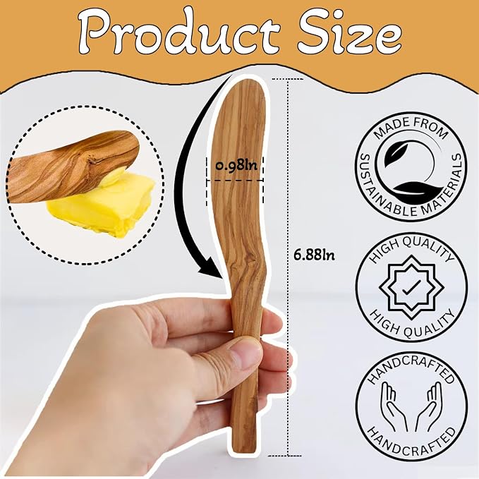 6.8 Inch Olive Wood Butter Knife Spreader, peanut butter on sandwiches - Image 2