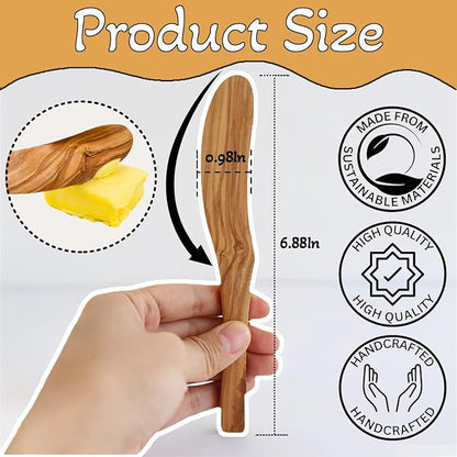 Olive Wood Butter Spreader, 6.8 Inch Handmade Butter Knife Set of 4 | Olive - Image 2