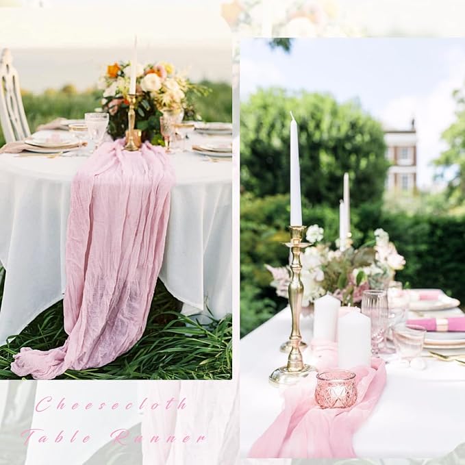 Light Pink Cheesecloth Table Runner 10FT Runner - Image 5