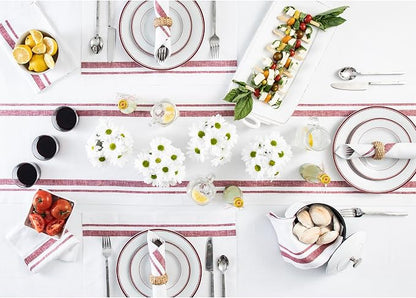 Solino Home 100% Linen Table Runner, 14 x 72 in, Burgundy and White Striped | - Image 9