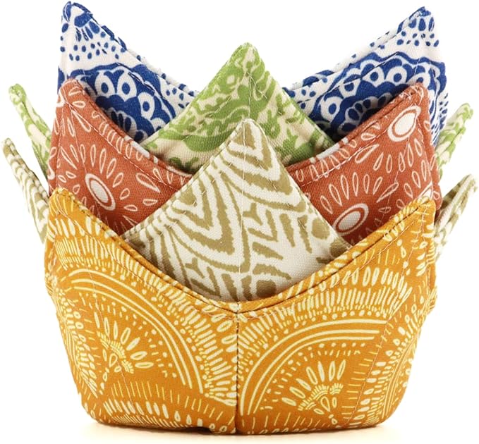Cotton Microwavable Bowl Cozy, Microwave-Safe Hot Bowl Holders, Soup Bowl Cozy by ROGITU