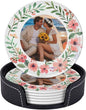 Photo Picture Custom with Flowers Design Print Leather Coasters Set of 6 with by Nameapo