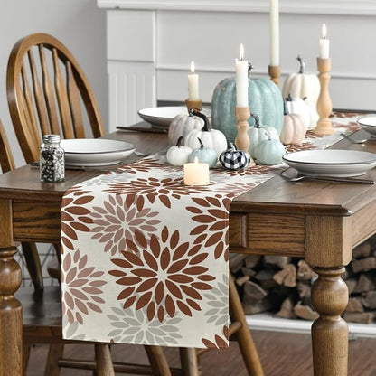 Artoid Mode Coffee Dahlia Floral Pinnata Fall Table Runner, Seasonal Kitchen - Image 3