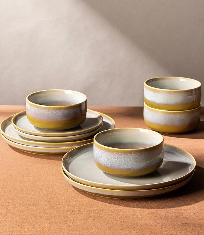 Ceramic Dinnerware Set for 6, 18-Piece Plates and Bowls Set | Handmade Reactive - Image 4