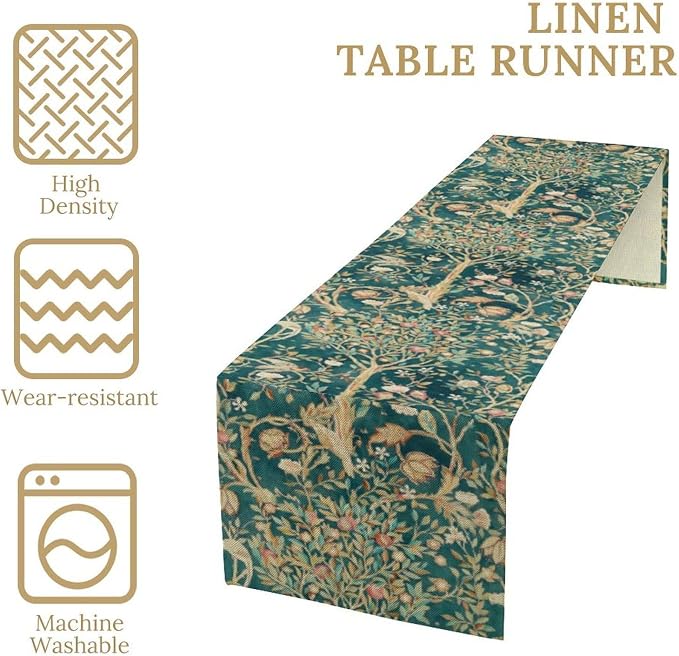 William Morris Floral Table Runner, Vintage Flowers Botanical Printed Table - Image 4