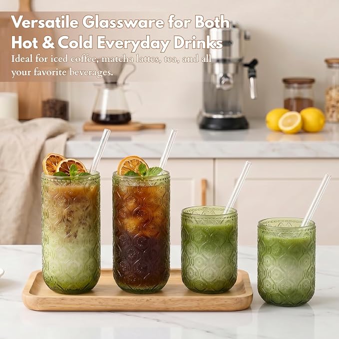 Green Drinking Glasses Set of 8, 12 Oz Highball & 10 Oz Cocktail Glasses - Image 4