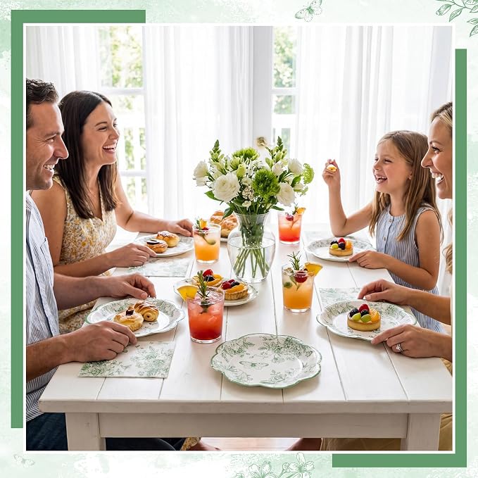 50 Pcs Sage Green Floral Plates and Napkins, Paper Floral Party Supplies | - Image 7
