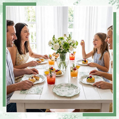 50 Pcs Sage Green Floral Plates and Napkins, Paper Floral Party Supplies | - Image 7
