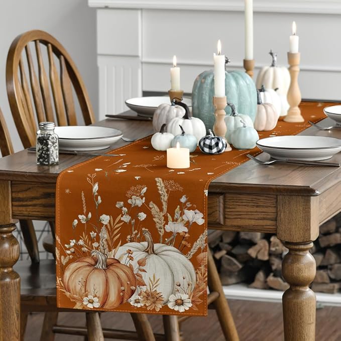 Artoid Mode 210 GSM Fall Table Runner 13x120 Inch Home Party Decor | Orange - Image 3