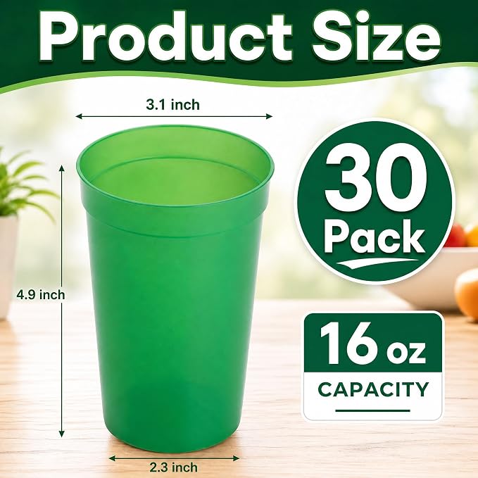Fasmov 30 Pack 16 oz. Plastic Cups Plastic Tumblers Blank Reusable Drink - Image 2