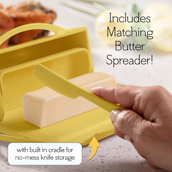 Flip Top Butter Dish with Attached Lid & Matching Knife, 2 Pack - Image 3