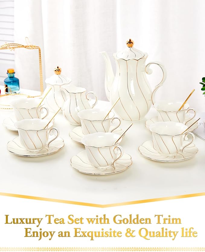 DUJUST 22 pcs White Porcelain Tea Set - Image 3