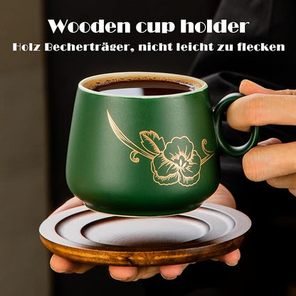 Yundu 10oz Cappuccino Cups & Wooden Saucers Set - Image 3