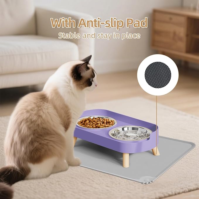 Elevated Cat Bowl with Food Mat, Raised Cat Food and Water Bowl Set - Image 6