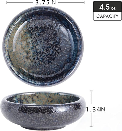 Uaral Soy Sauce Dishes Sushi Dipping Bowl Pinch Bowl Stoneware Small Serving Dish Set 3.75 Inch(4.5 oz,Nebula Blue)