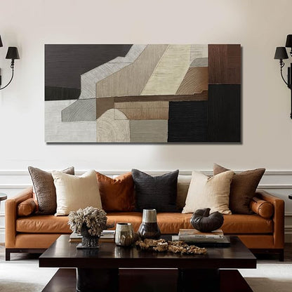 VAYIMDH Abstract Wall Art Wall Decor Living Room Contemporary Pictures Bedroom Brown Wall Art Black Artwork Geometry Decorations for Home Office 24”x48”