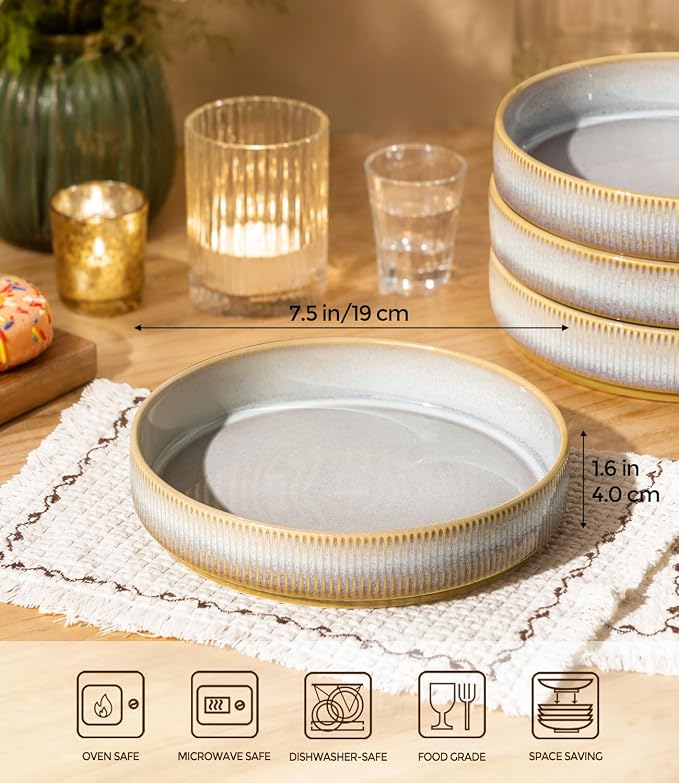 7.5" Ceramic Pasta Bowls Set of 4, Salad Bowls | Versatile Serving Bowls - Image 2