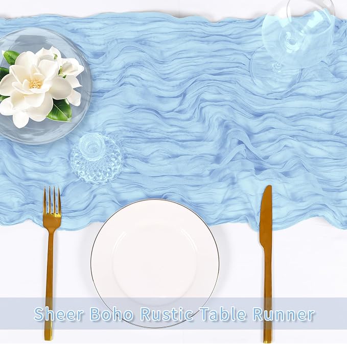6 Pack Baby Blue Cheesecloth Table Runner, 17 x 108 inch, Semi Sheer Boho - Image 5