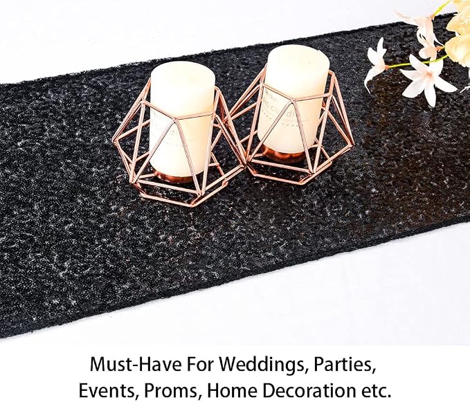 ShinyBeauty Table Runner 48 Inches Long Sequin Black Table Runner Small Sparkle - Image 4