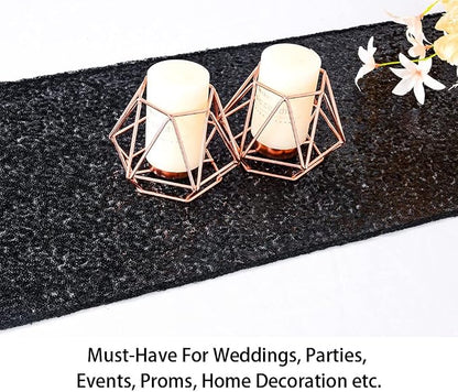 ShinyBeauty Table Runner 48 Inches Long Sequin Black Table Runner Small Sparkle - Image 4