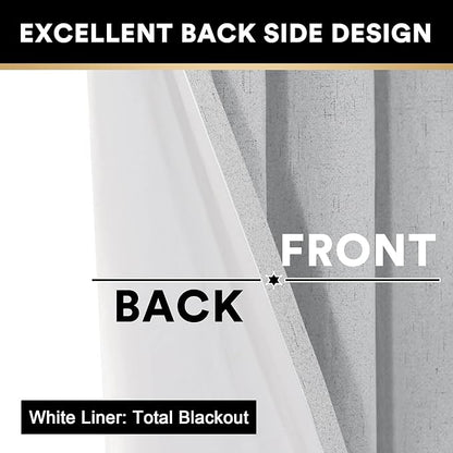 PrinceDeco 100% Blackout Curtains 54 Inch Length for Bedroom Faux Textured Linen Look Window Curtains Sun Heat Blocking Linen Curtains Thermal Insulated Burlap Curtain & Drapes, Set of 2, Glacier Grey