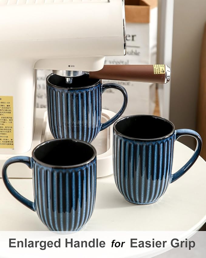 HASENSE 16 oz Ceramic Coffee Mugs Set of 4, Ribbed Navy Blue Coffee & Tea Cups - Image 7