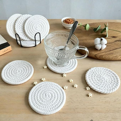 Coasters Set of 8, Cotton Woven, 4.3 inches, - Image 5