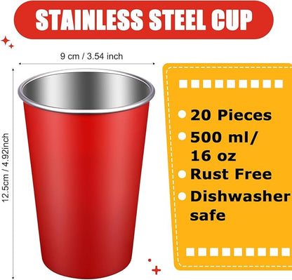 Mimorou 20 Pack 16 oz Stainless Steel Pint Cups Metal Cups Unbreakable Drinking - Image 2