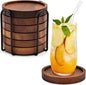 Wood Drink Coasters with Holder, Natural Absorbent Wooden Coasters by ABenkle