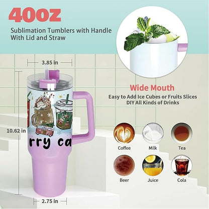 40 oz Sublimation Tumbler with Handle Lid and Straw 20 Pack Gradient Glitter Stainless Steel Double Wall Vacuum Insulated Bulk Sublimation Blank Mixed Colors