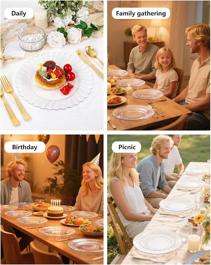 YOUBET 60PCS Clear Scalloped Plastic Plates - Image 8