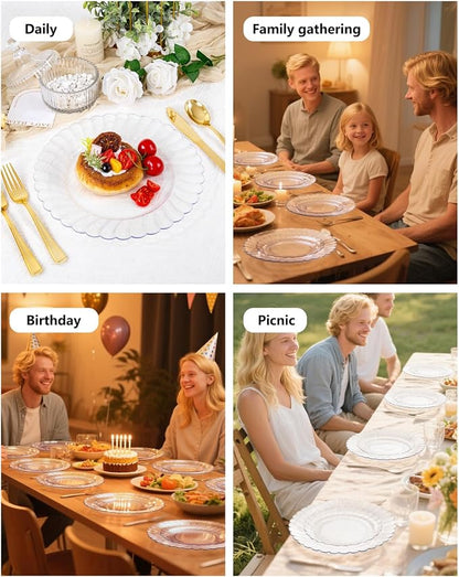 YOUBET 60PCS Clear Scalloped Plastic Plates - Image 8