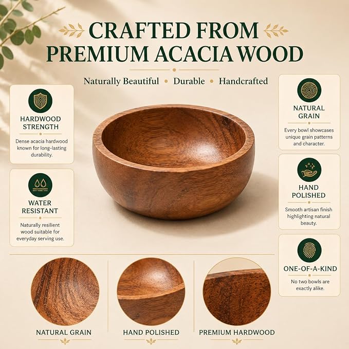 Acacia Wood Bowls: Handcrafted, 6 Bowls of 3.75-inch, 0.25 liters Capacity Each - Image 4