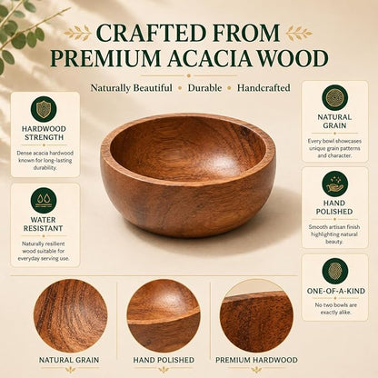 Acacia Wood Bowls: Handcrafted, 6 Bowls of 3.75-inch, 0.25 liters Capacity Each - Image 4
