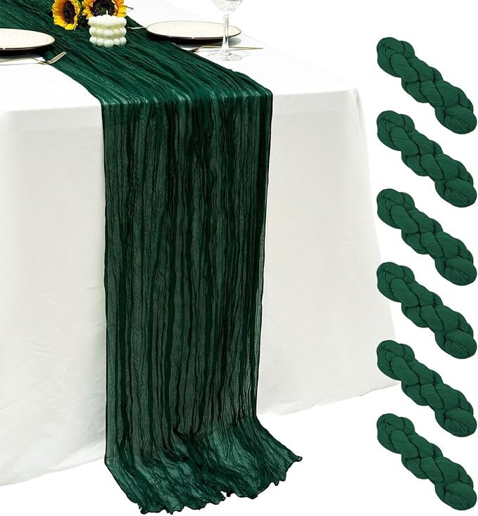 6Pack Emerald Green Cheesecloth Table Runner 17x108 inch Sheer Table Runner | by Seveups